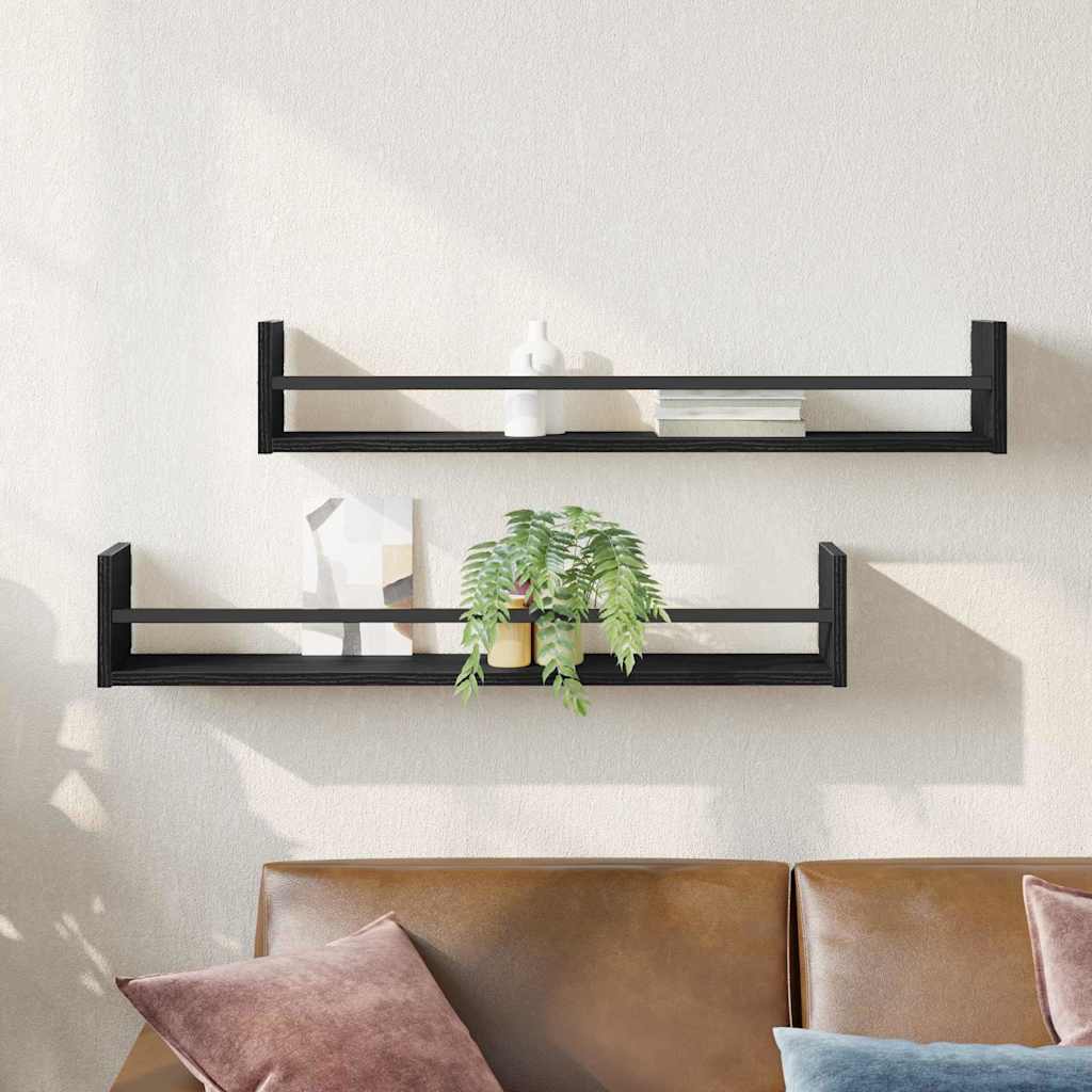Vegghylle Veggmontert 2 Pcs Svart Eik 80 X 16 X 14 Cm