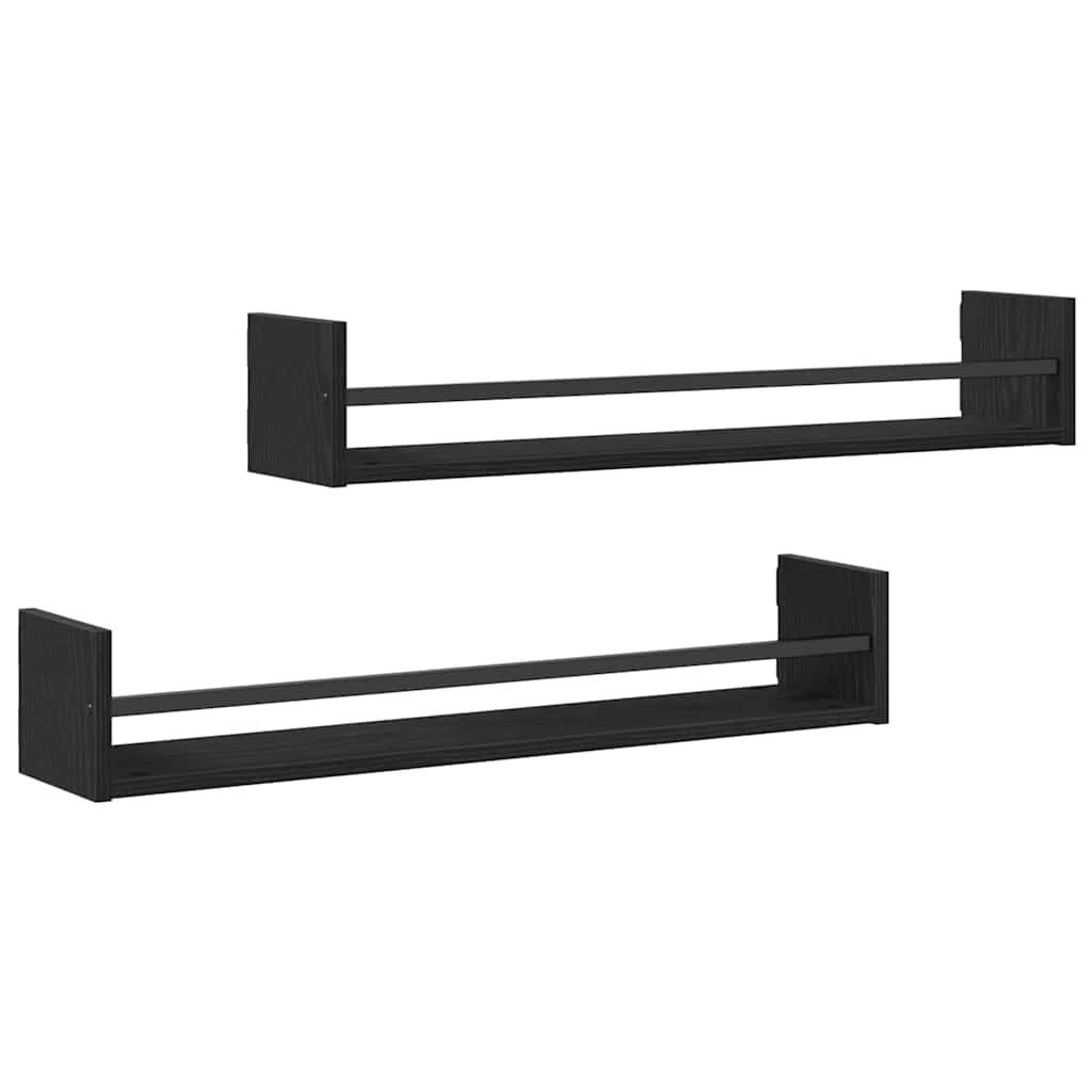 Vegghylle Veggmontert 2 Pcs Svart Eik 80 X 16 X 14 Cm