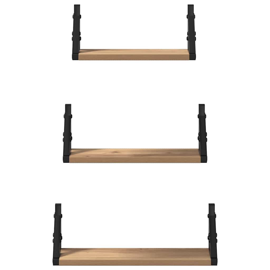 Vegghylle Veggmontert Med Lagring 3 Pcs Røyk Eik