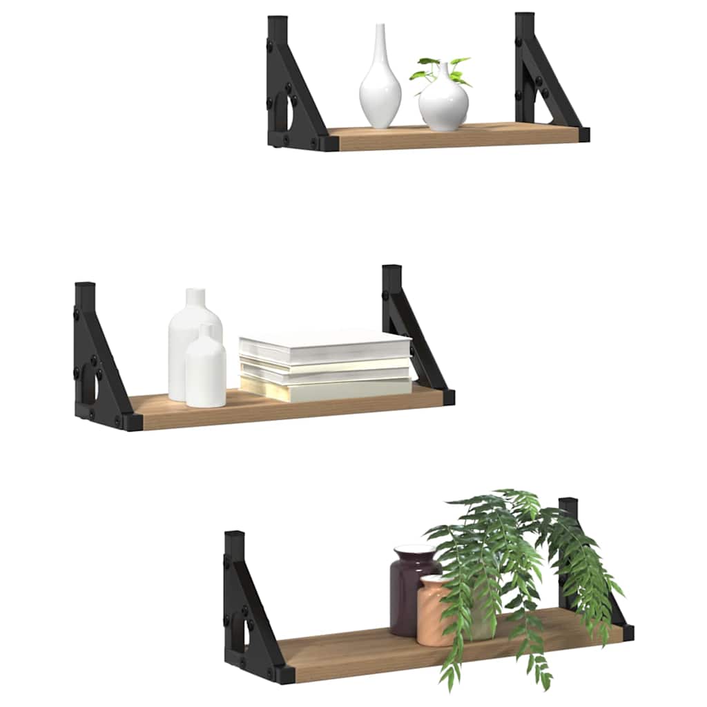 Vegghylle Veggmontert Med Lagring 3 Pcs Røyk Eik