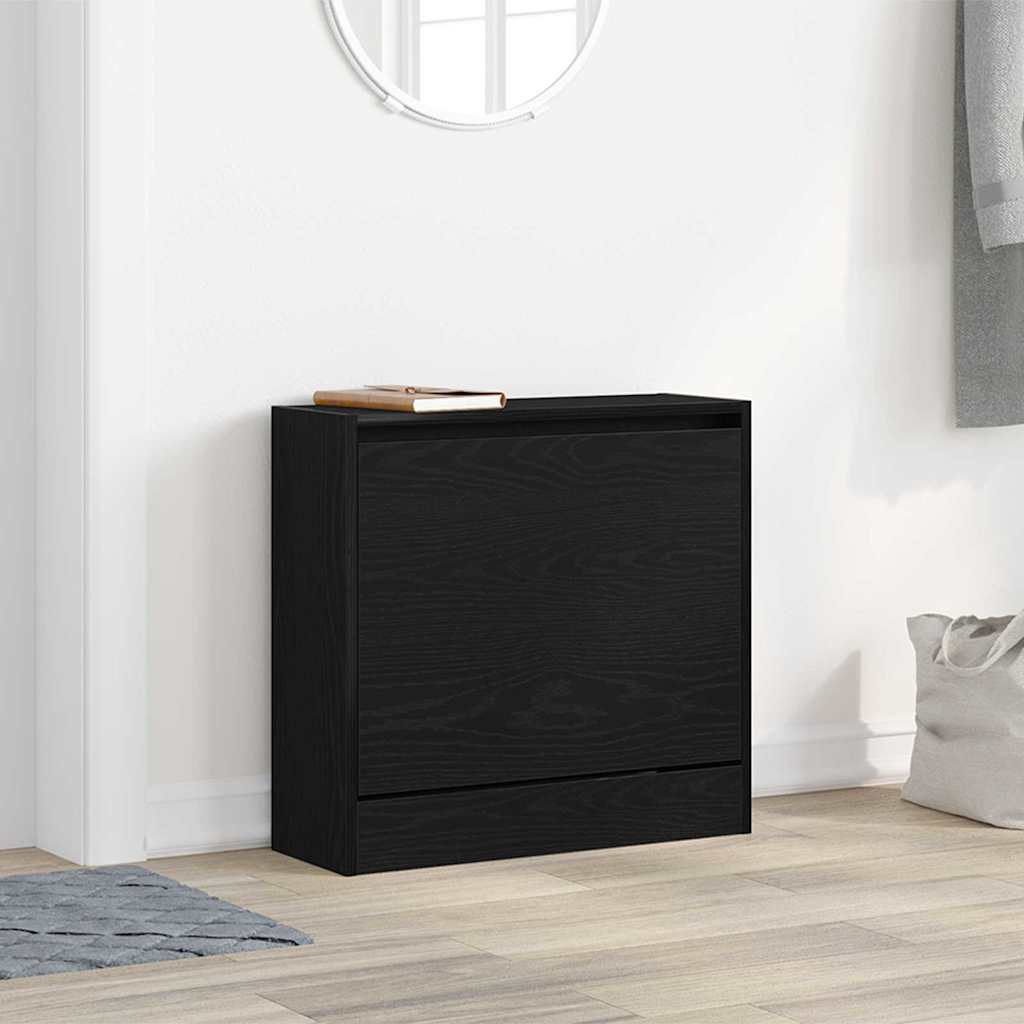 Sko Skap Med Hylle Svart Eik 60 X 21 X 57 Cm Konstruert Tre