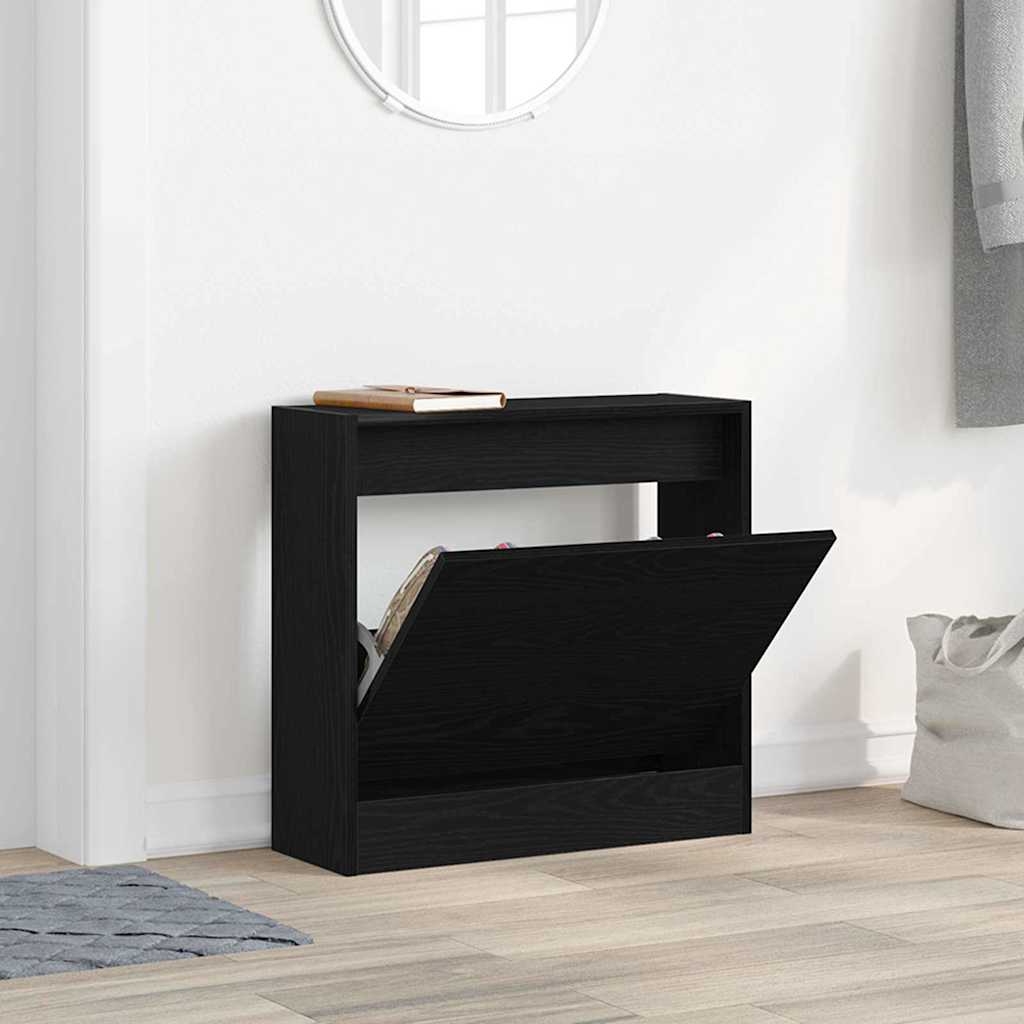 Sko Skap Med Hylle Svart Eik 60 X 21 X 57 Cm Konstruert Tre