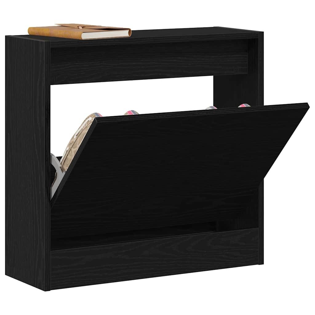 Sko Skap Med Hylle Svart Eik 60 X 21 X 57 Cm Konstruert Tre