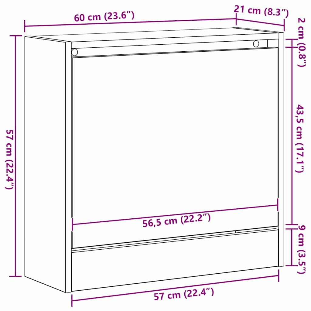 Sko Skap Med Hylle Svart Eik 60 X 21 X 57 Cm Konstruert Tre