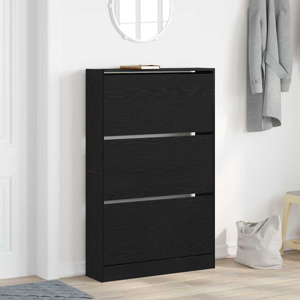 Sko Skap Med Hylle Svart Eik 80 X 21 X 125,5 Cm Konstruert Tre
