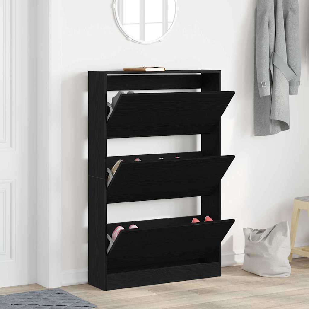 Sko Skap Med Hylle Svart Eik 80 X 21 X 125,5 Cm Konstruert Tre