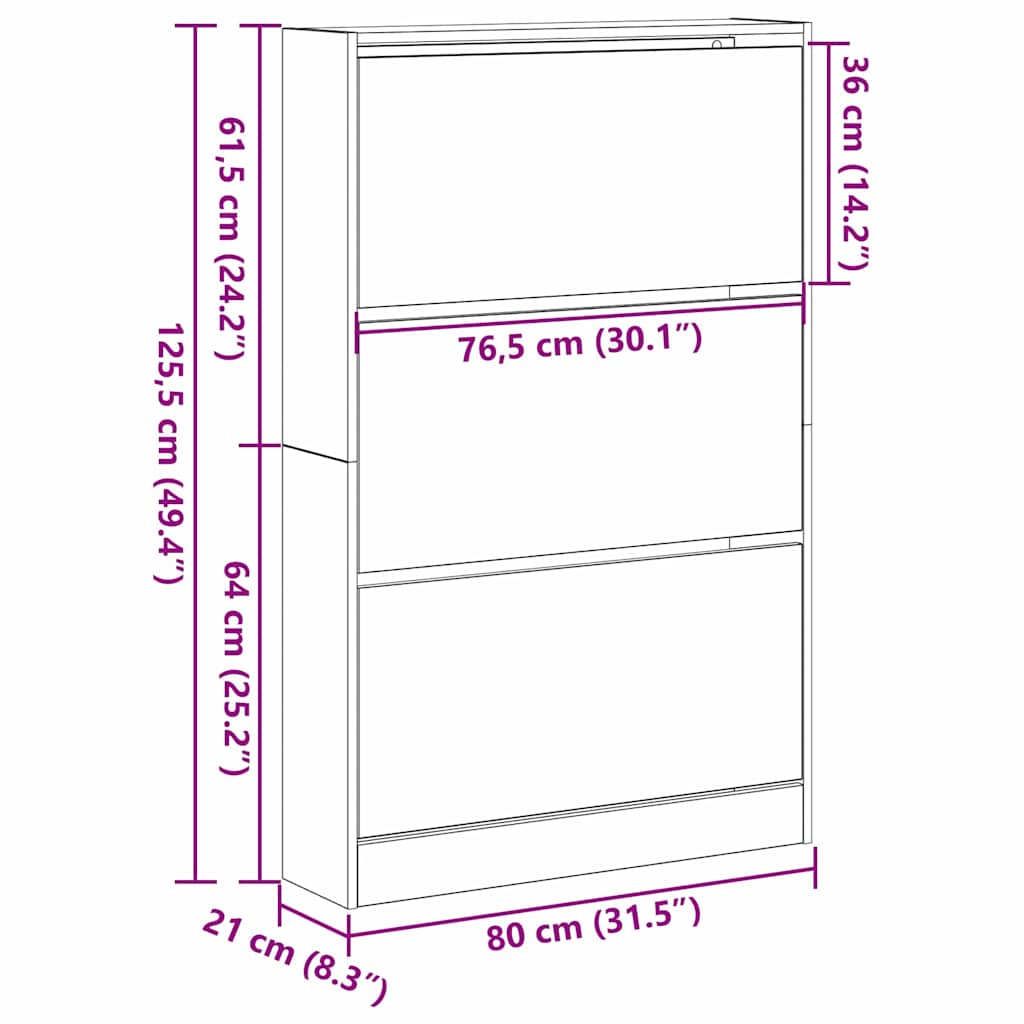 Sko Skap Med Hylle Svart Eik 80 X 21 X 125,5 Cm Konstruert Tre