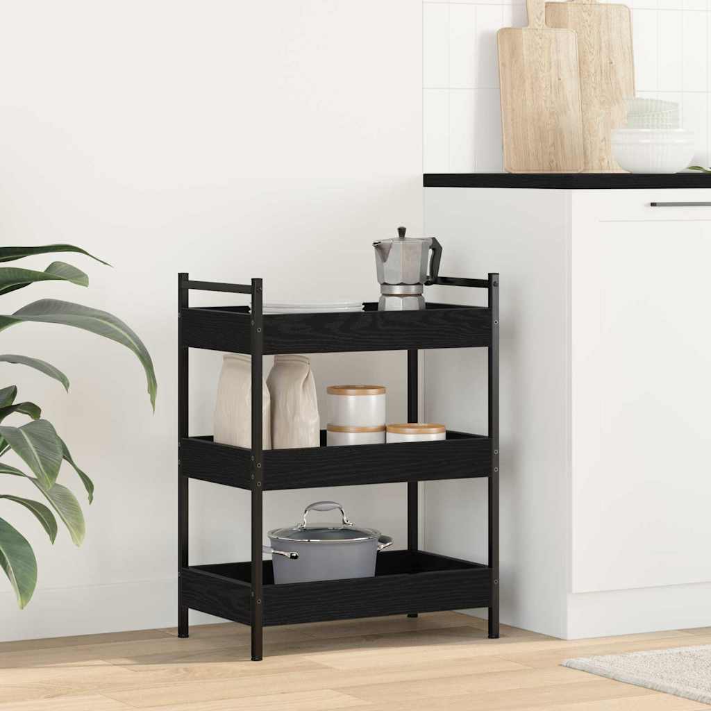 Kjøkkenvogn Svart Eik 50 X 30 X 70 Cm Konstruert Tre