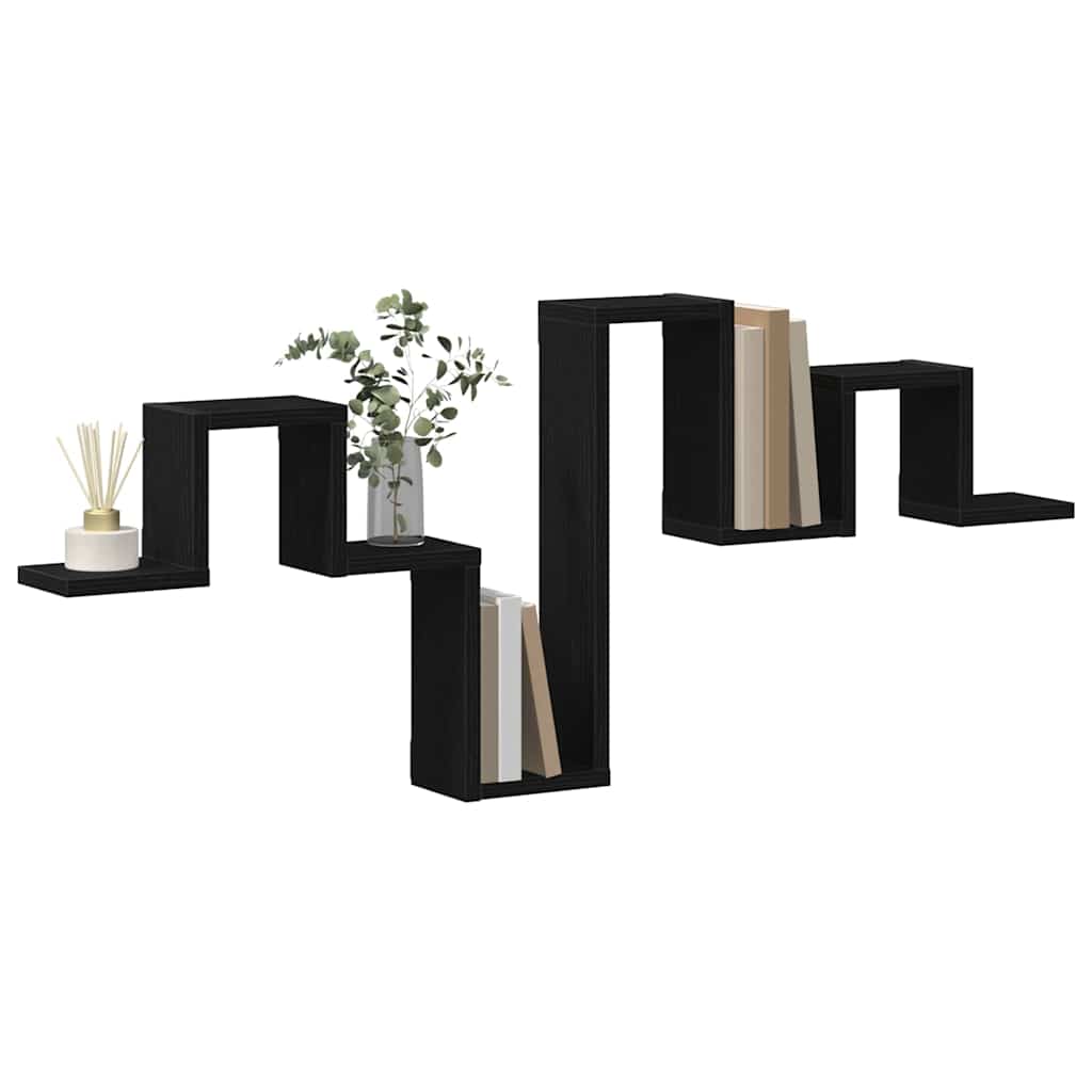 Vegghylle Veggmontert Med Lagring Svart Eik 104,5 X 43 X 10 Cm