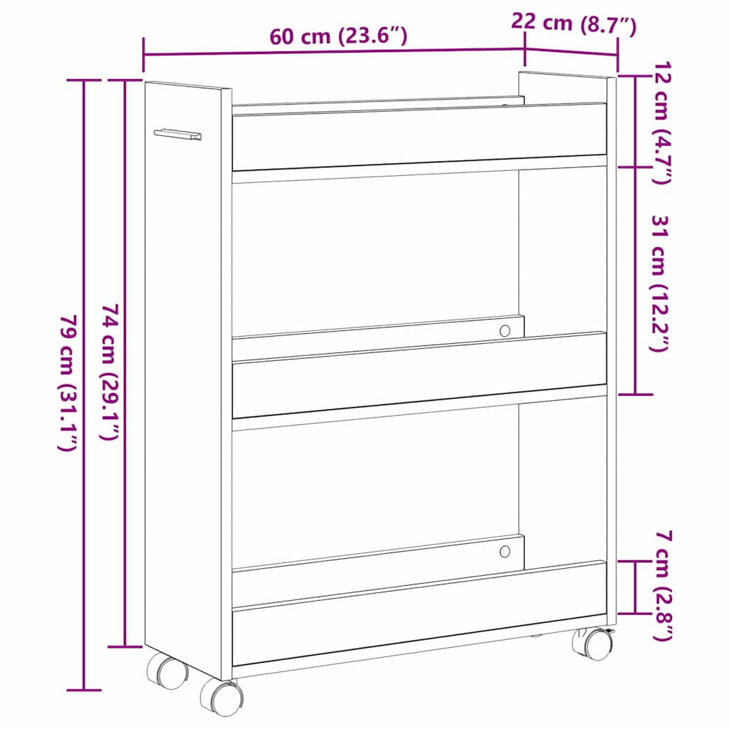Kabinett Med Hjul Gammelt Tre 60 X 22 X 79 Cm