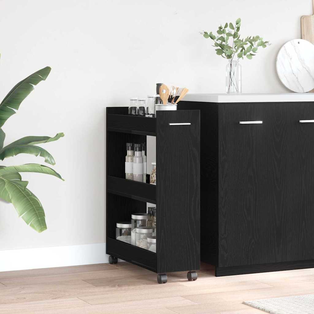 Kabinett Med Hjul Svart Eik 60 X 22 X 79 Cm
