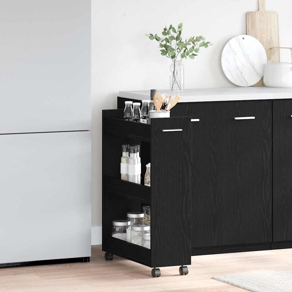 Kabinett Med Hjul Svart Eik 60 X 22 X 79 Cm