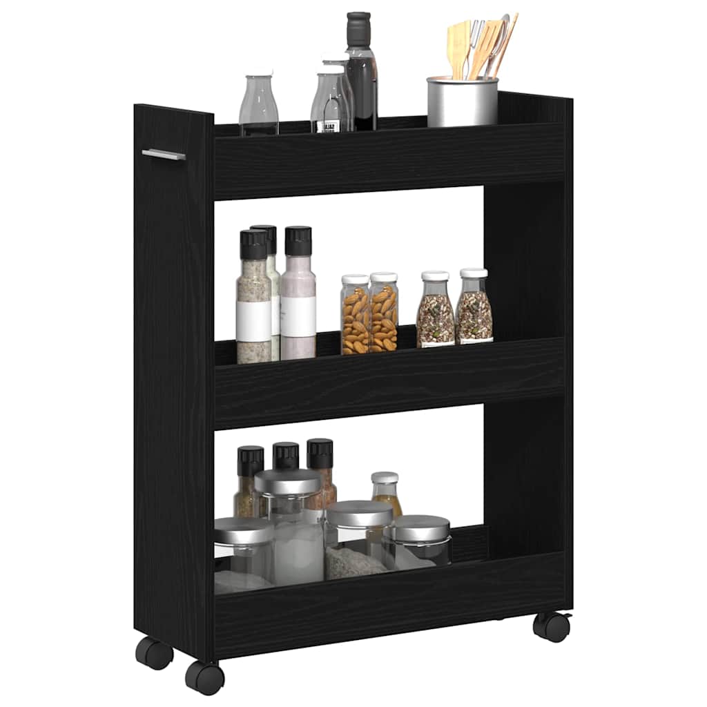 Kabinett Med Hjul Svart Eik 60 X 22 X 79 Cm
