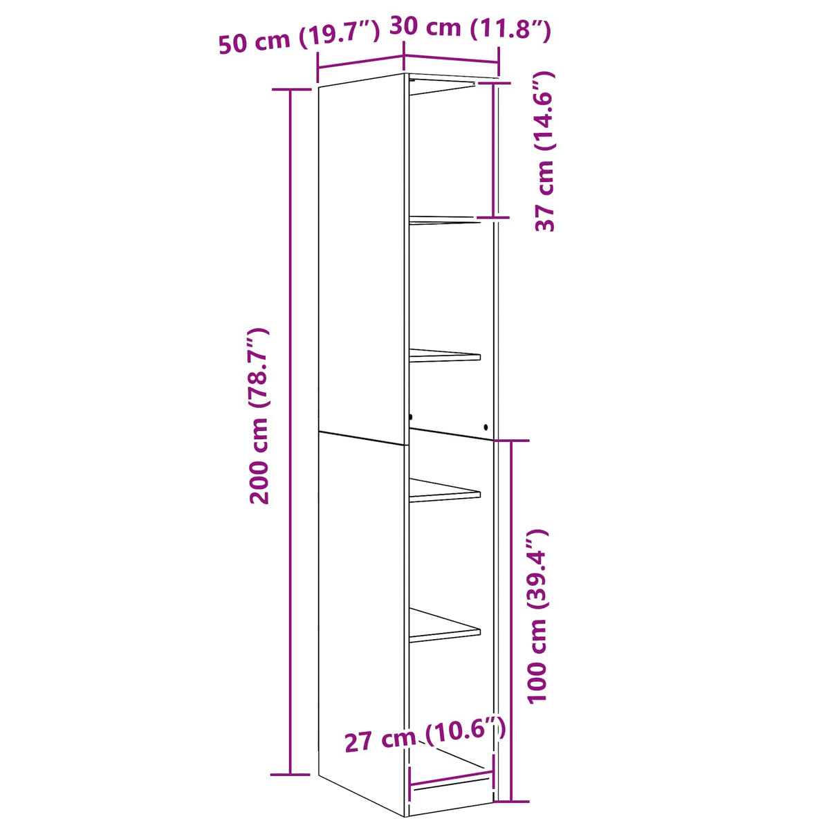 Garderobeskap Svart Eik 30 X 50 X 200 Cm Konstruert Tre