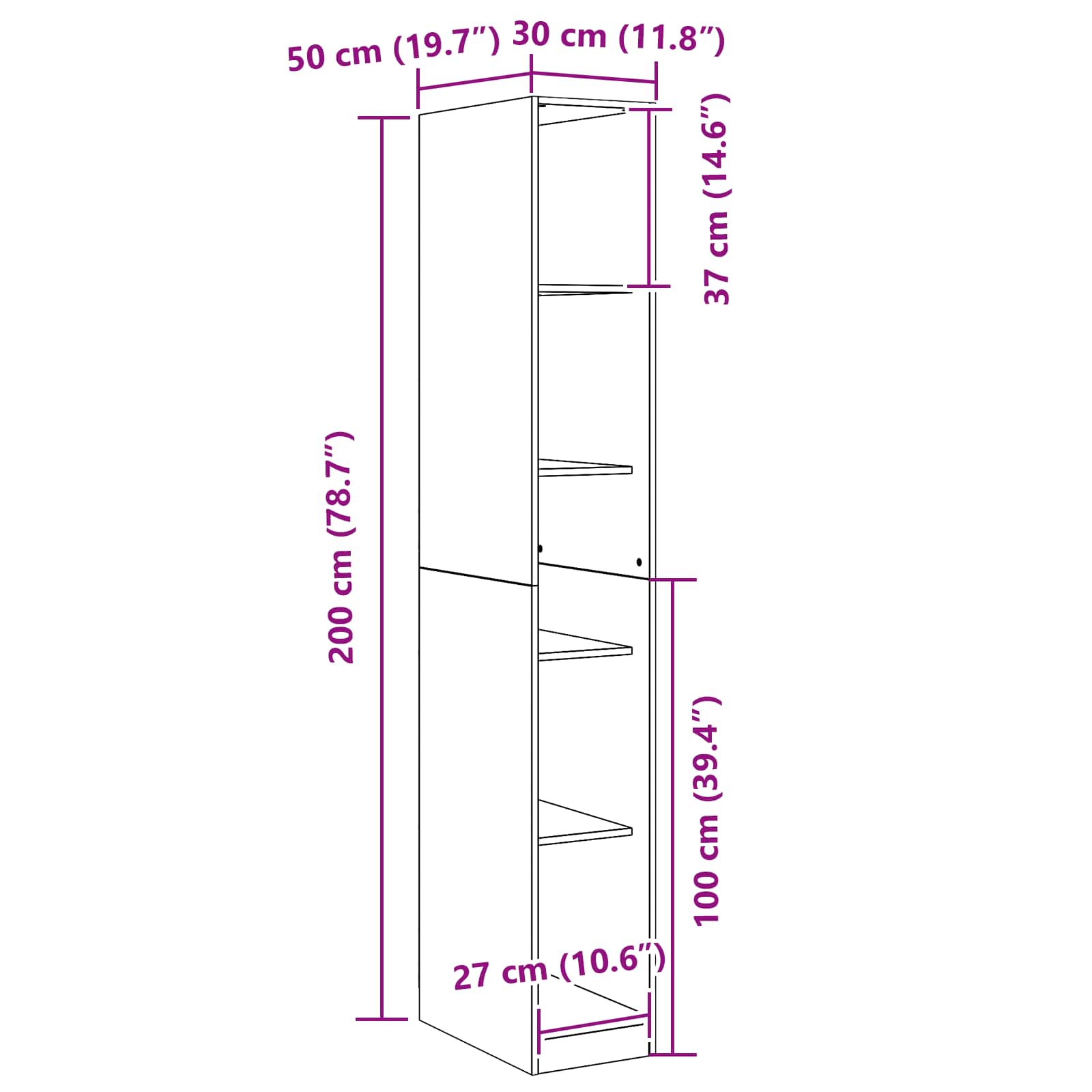 Garderobeskap Svart Eik 30 X 50 X 200 Cm Konstruert Tre