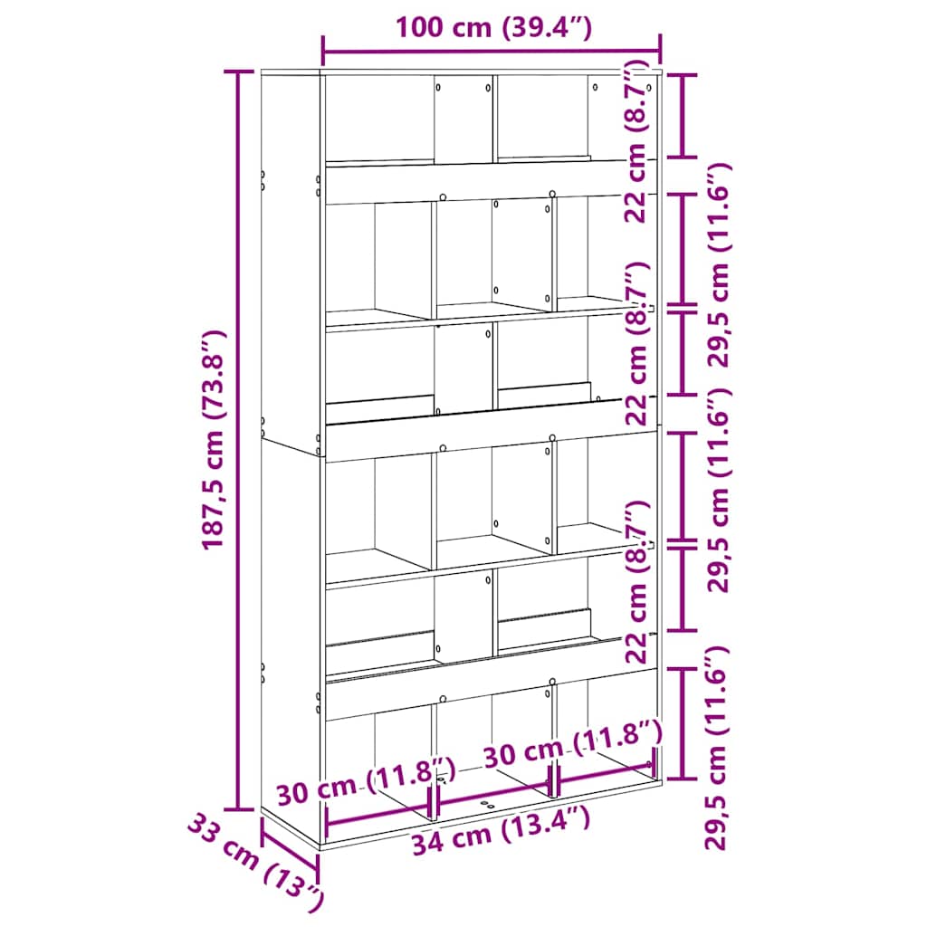Bokskap 2 Pcs Svart Eik 100 X 33 X 187,5 Cm