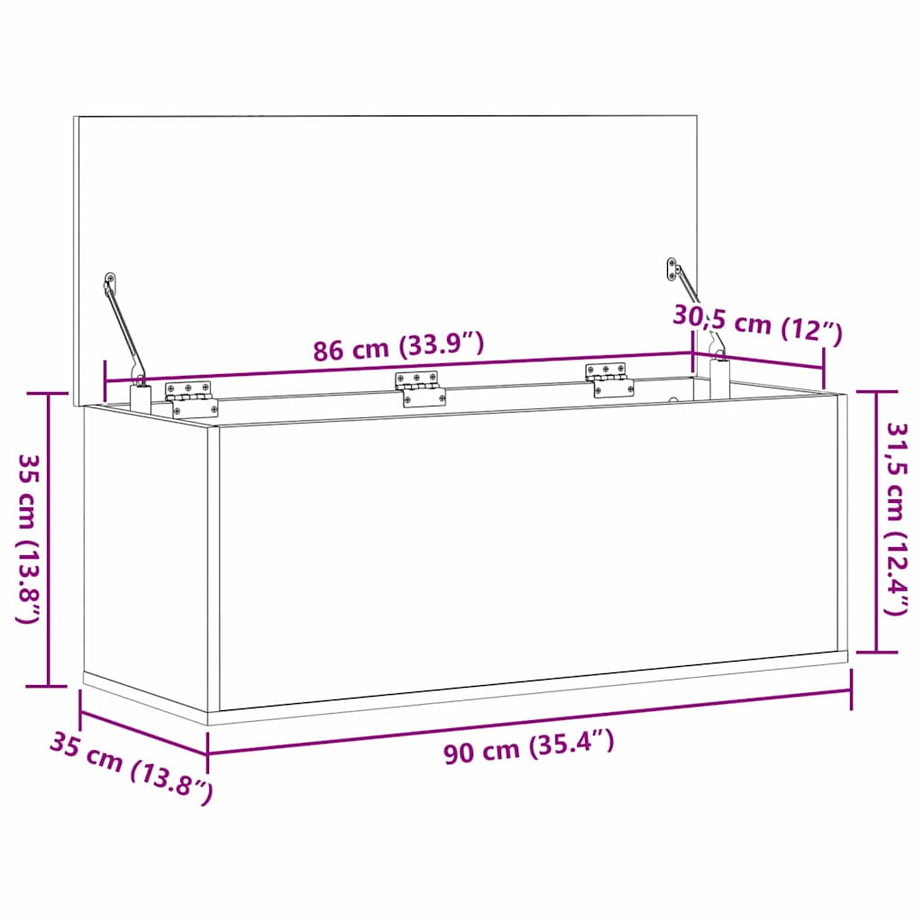 Lagringsboks Svart Eik 90 X 35 X 35 Cm Konstruert Tre