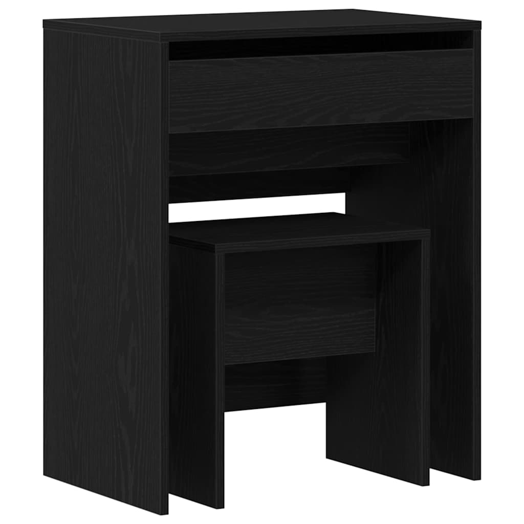 Speilbord Med Skuff Svart Eik 60 X 40 X 75 Cm Konstruert Tre