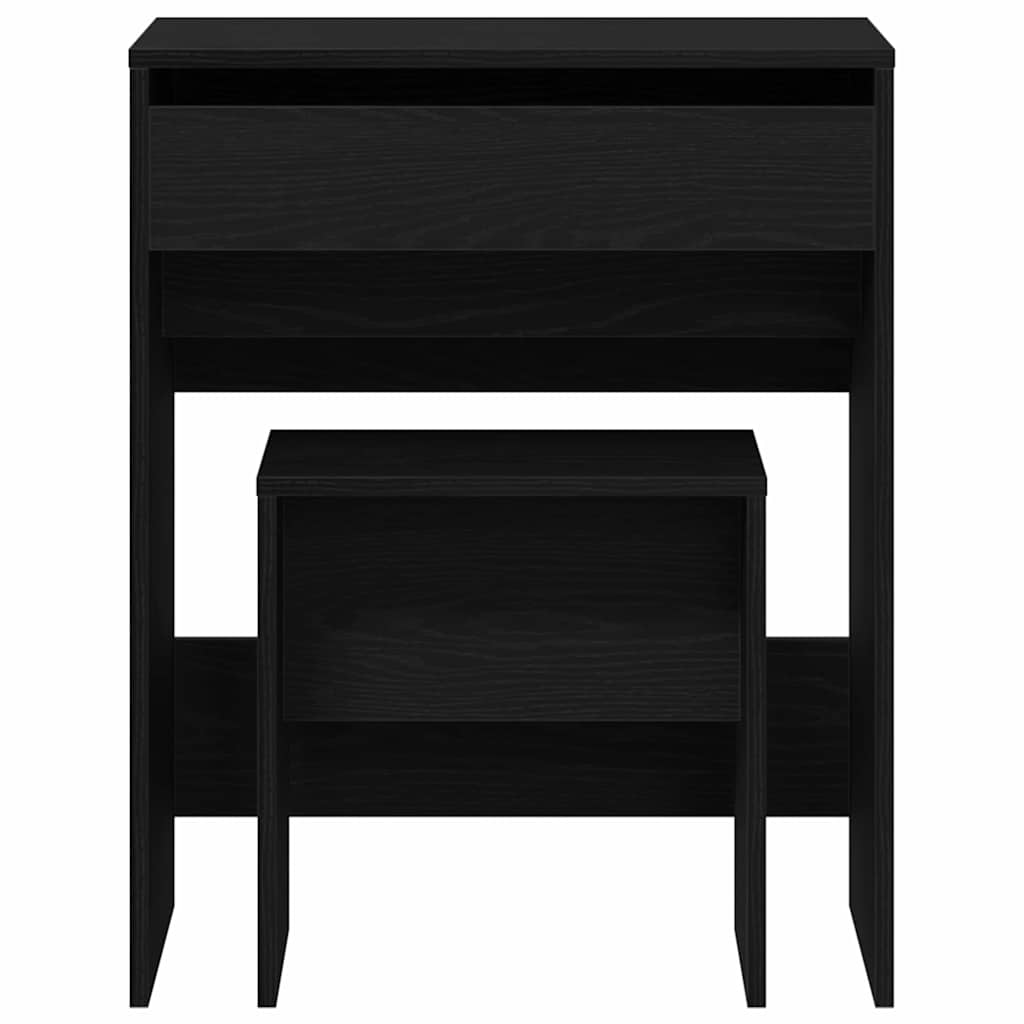 Speilbord Med Skuff Svart Eik 60 X 40 X 75 Cm Konstruert Tre