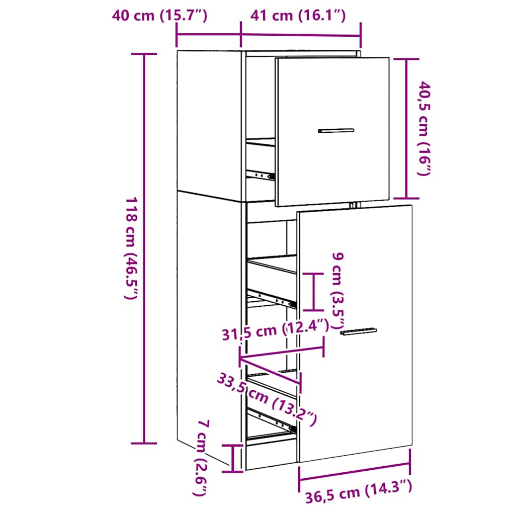 Apotekskap Svart Eik 40 X 41 X 118 Cm Konstruert Tre