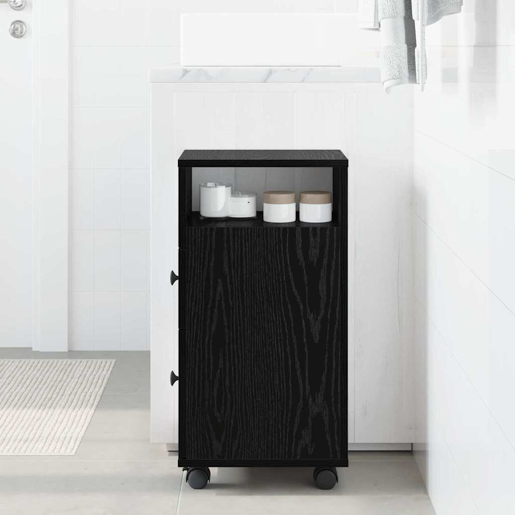 Baderomsinnredningssett Med Hjul Svart Eik 33 X 23 X 65 Cm
