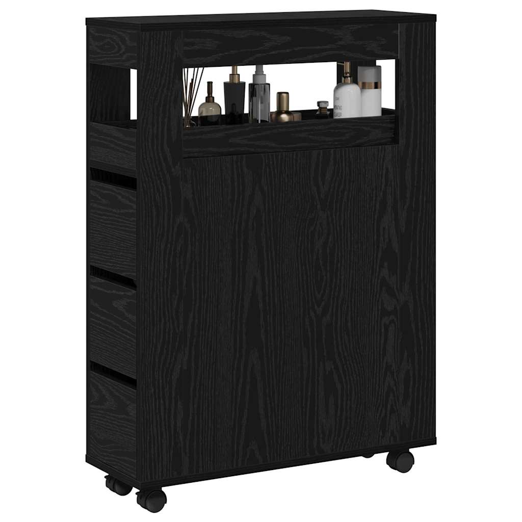 Baderomsinnredningssett Med Hjul Svart Eik 65 X 23 X 87 Cm