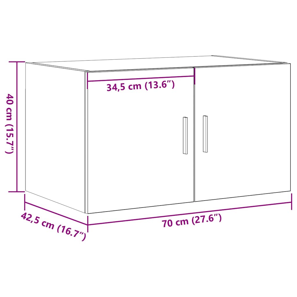Veggskap Veggmontert Svart Eik 70 X 42.5 X 40 Cm Konstruert Tre
