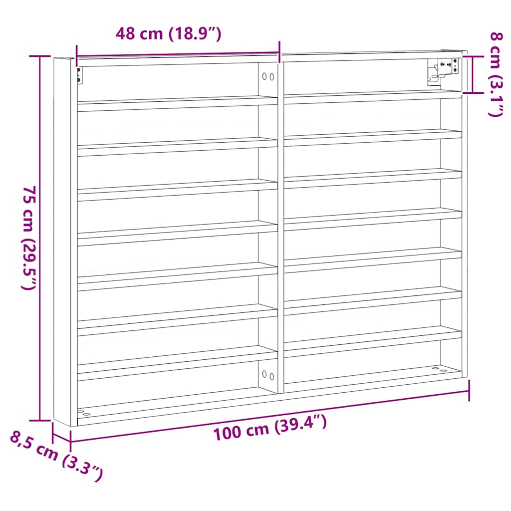 Visningsskap Gammelt Tre 100 X 8,5 X 75 Cm Konstruert Tre