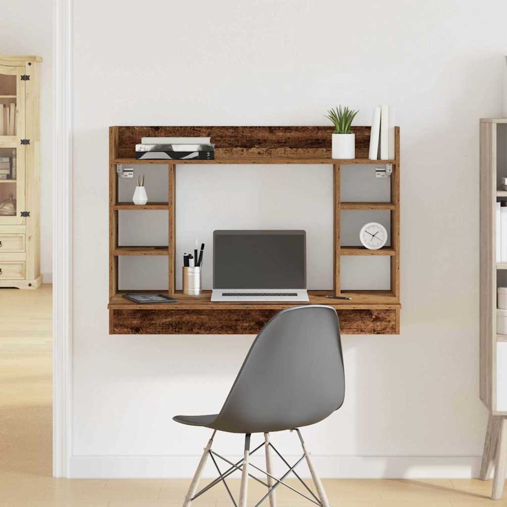 Veggmontert Skrivebord Med Hylle Gammelt Tre 105 X 48 X 75 Cm