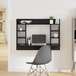 Veggmontert Skrivebord Med Hylle Svart Eik 105 X 48 X 75 Cm