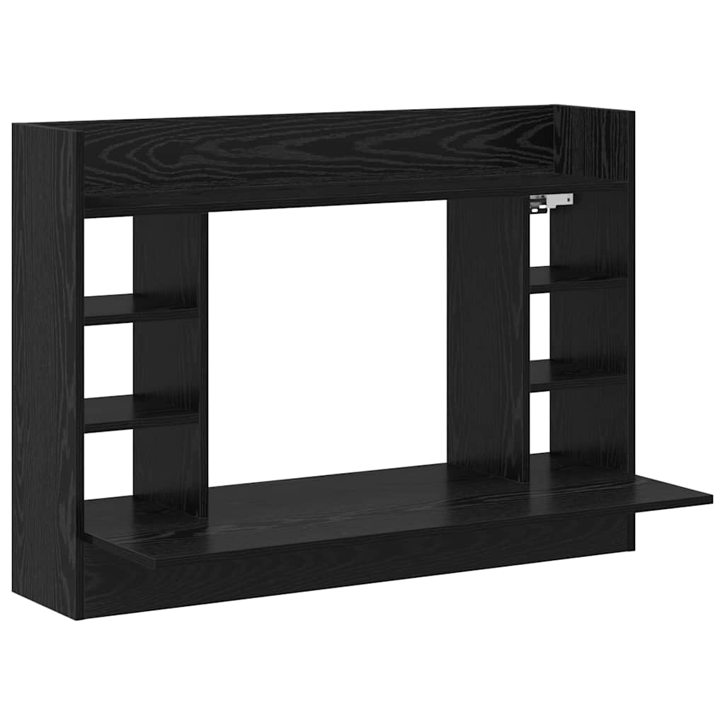 Veggmontert Skrivebord Med Hylle Svart Eik 105 X 48 X 75 Cm