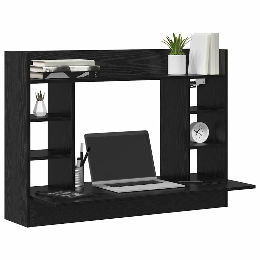 Veggmontert Skrivebord Med Hylle Svart Eik 105 X 48 X 75 Cm