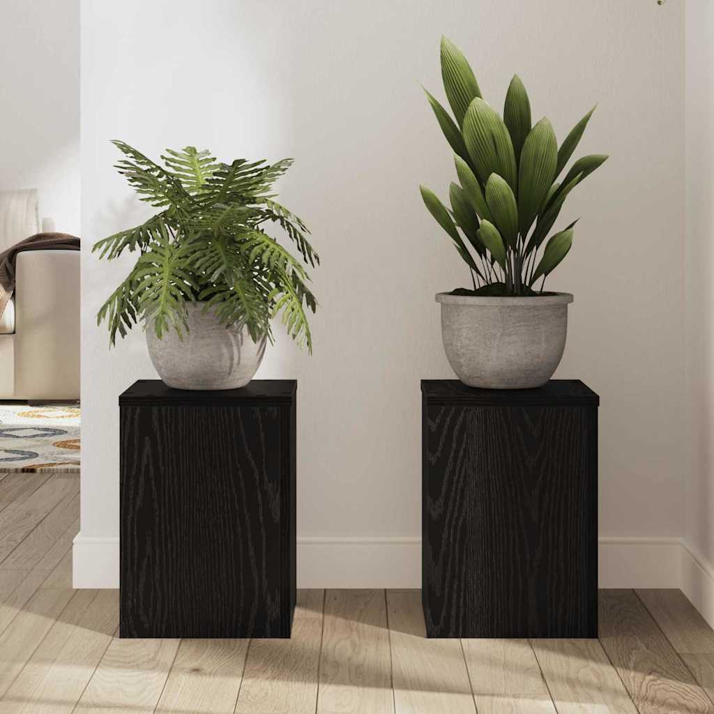 Planteholder 2 Pcs Svart Eik 25 X 25 X 35 Cm Konstruert Tre