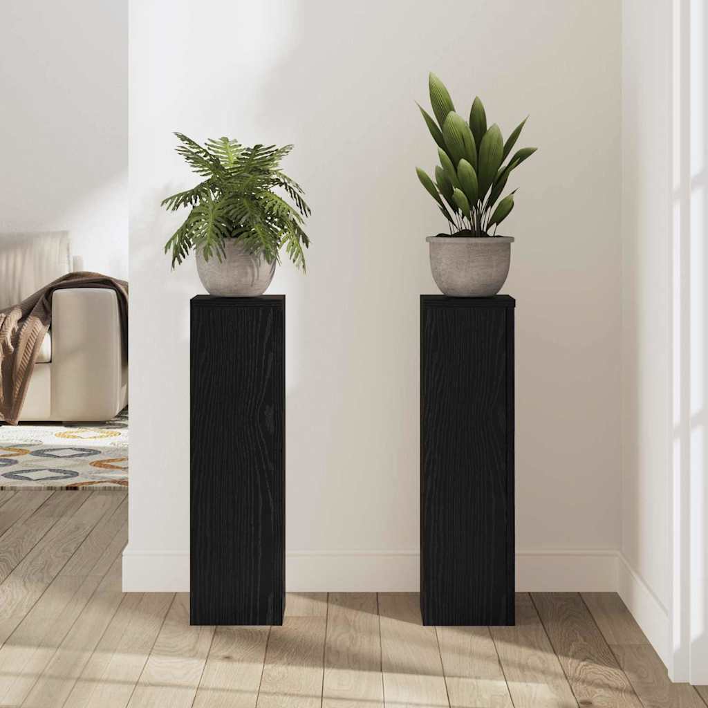 Planteholder 2 Pcs Svart Eik 17 X 17 X 60 Cm Konstruert Tre
