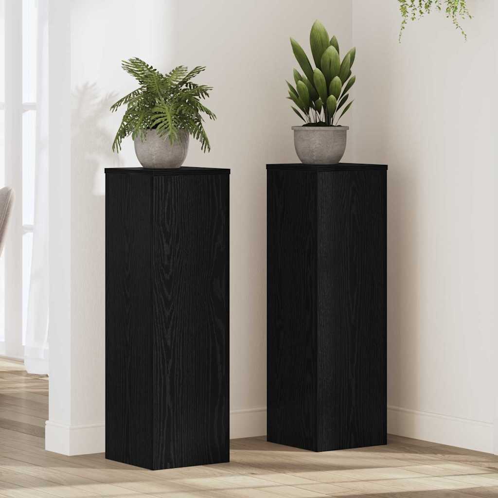 Planteholder 2 Pcs Svart Eik 25 X 25 X 80 Cm Konstruert Tre