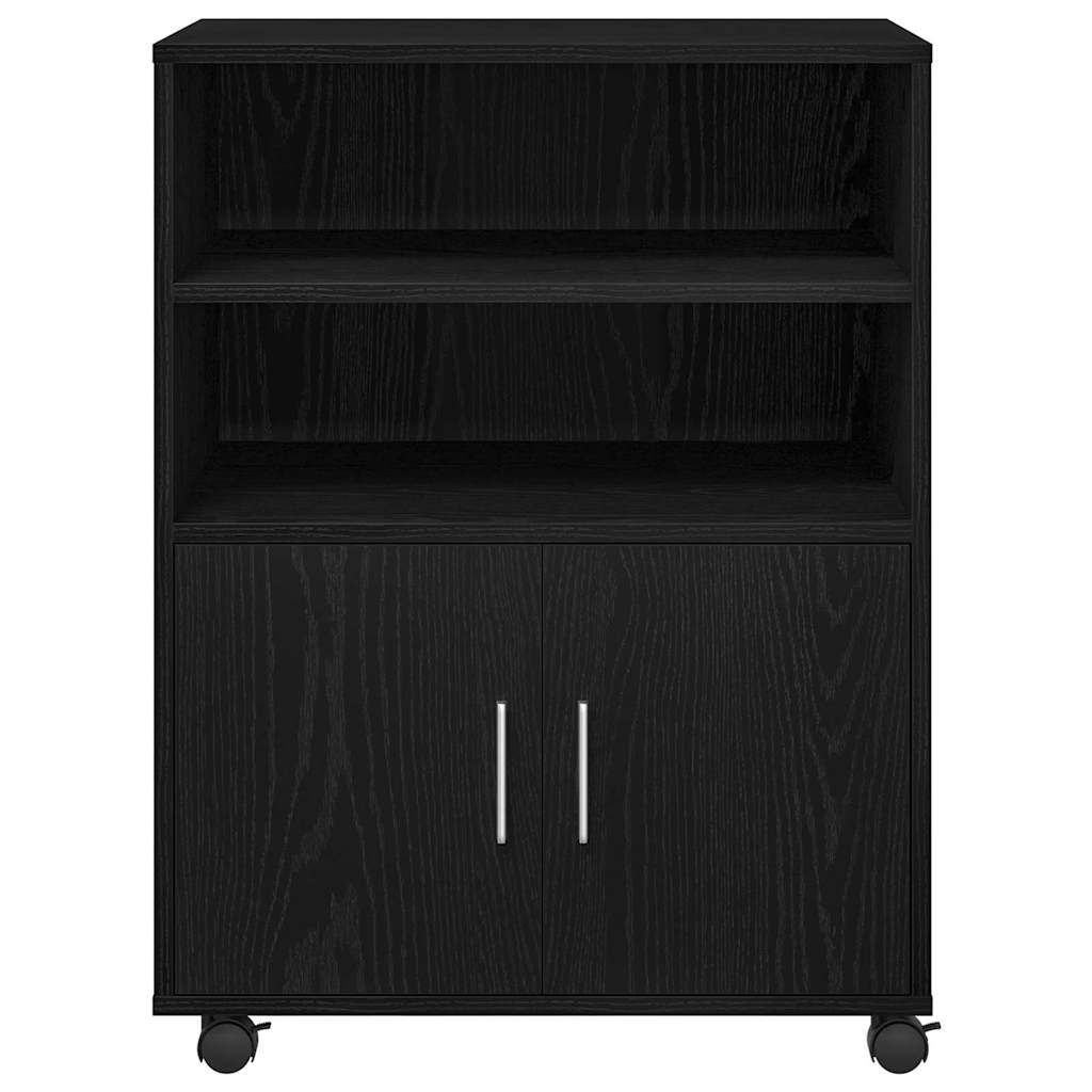 Kabinett Med Hylle Med Hjul Med Dør Svart Eik 60 X 48 X 74.5 Cm