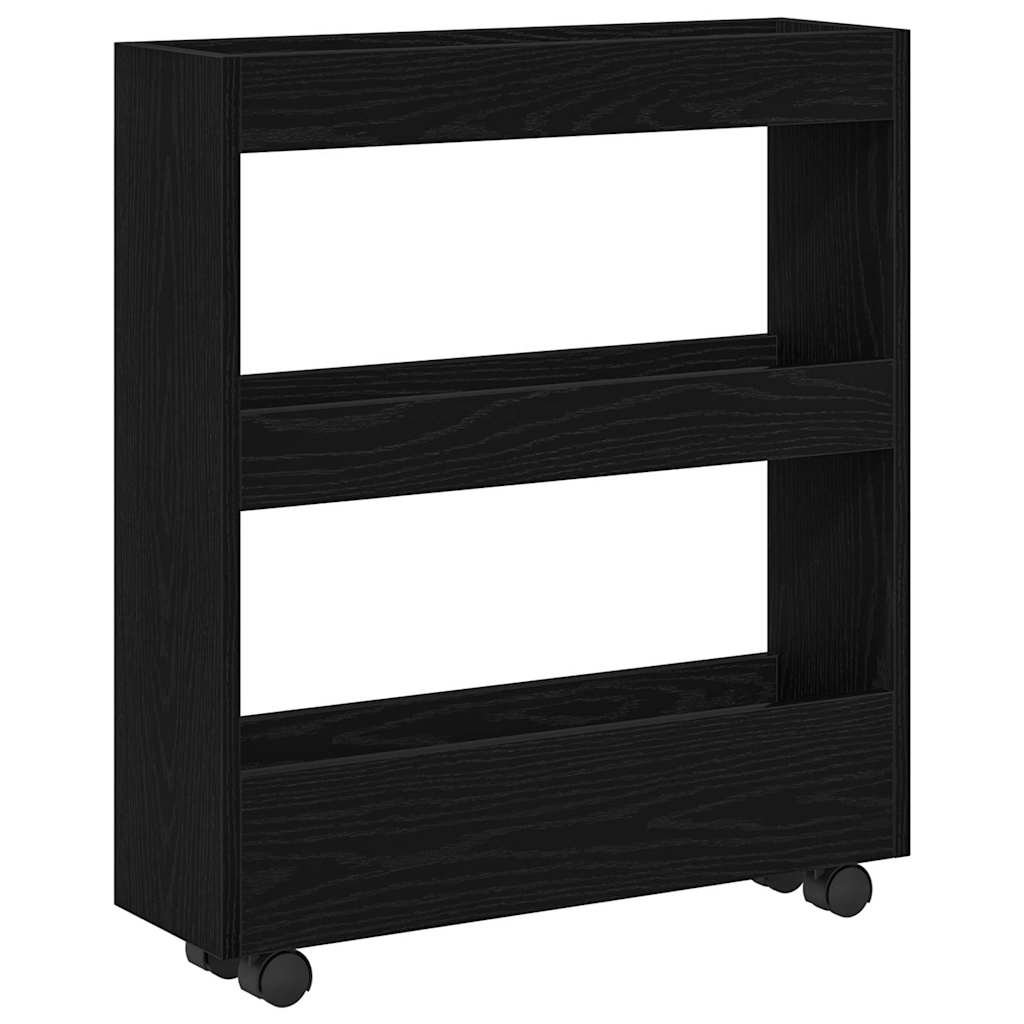 Smal Oppbevaringsvogn Svart Eik 60 X 18 X 70 Cm Konstruert Tre