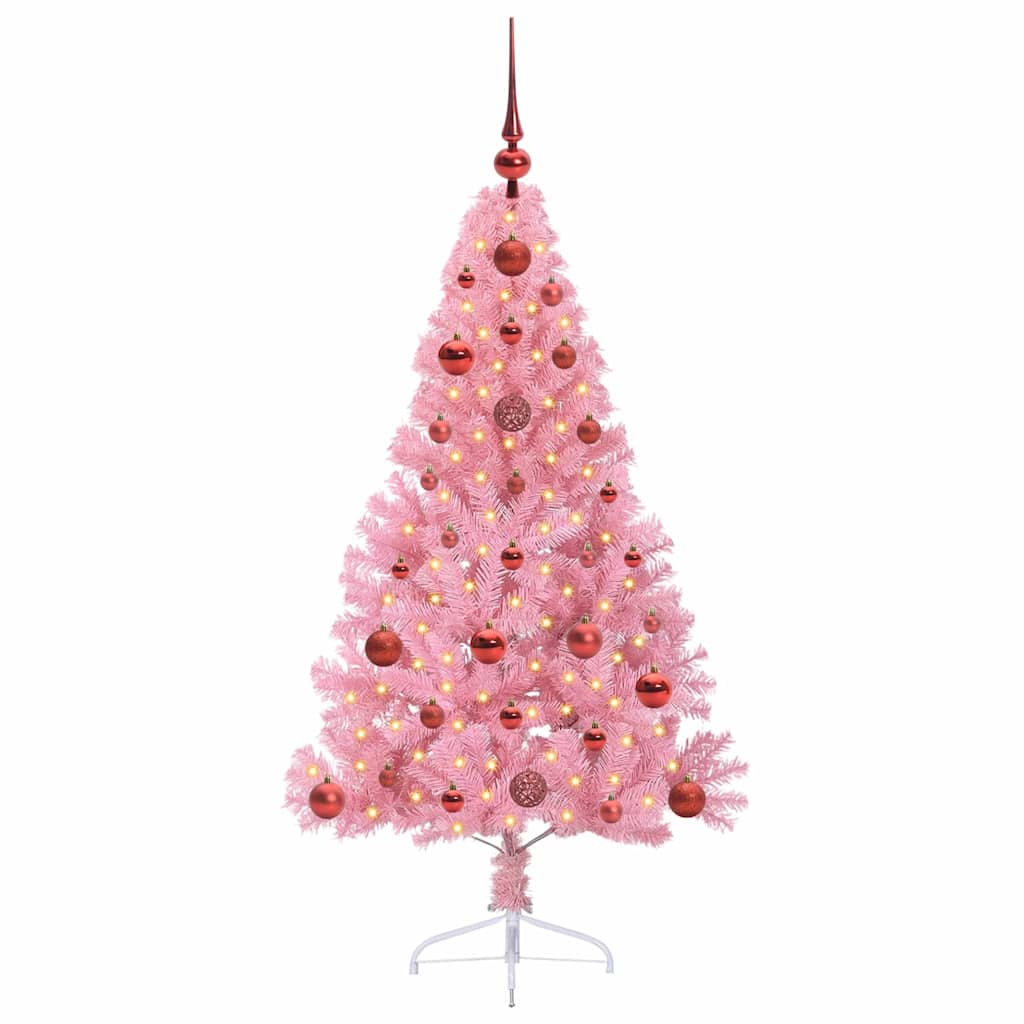 Kunstig Forhåndsopplyst Juletre Med 150 Led Rosa 120 Cm Pvc