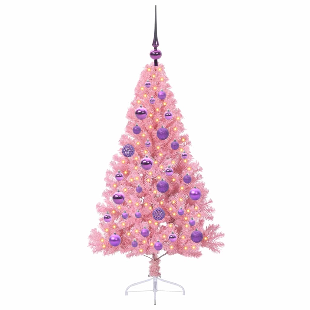 Kunstig Forhåndsopplyst Juletre Med 150 Led Rosa 120 Cm Pvc