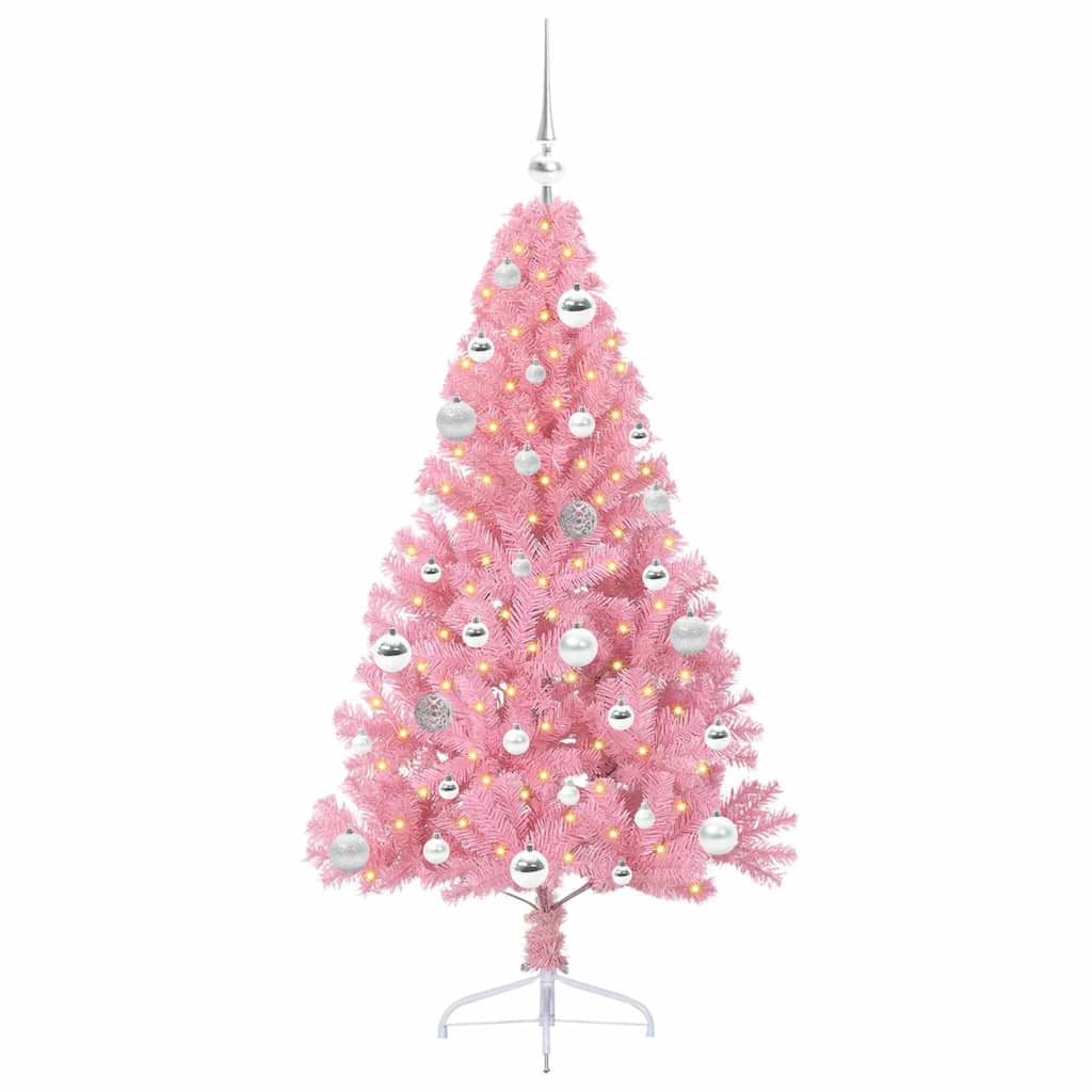 Kunstig Forhåndsopplyst Juletre Med 150 Led Rosa 150 Cm Pvc