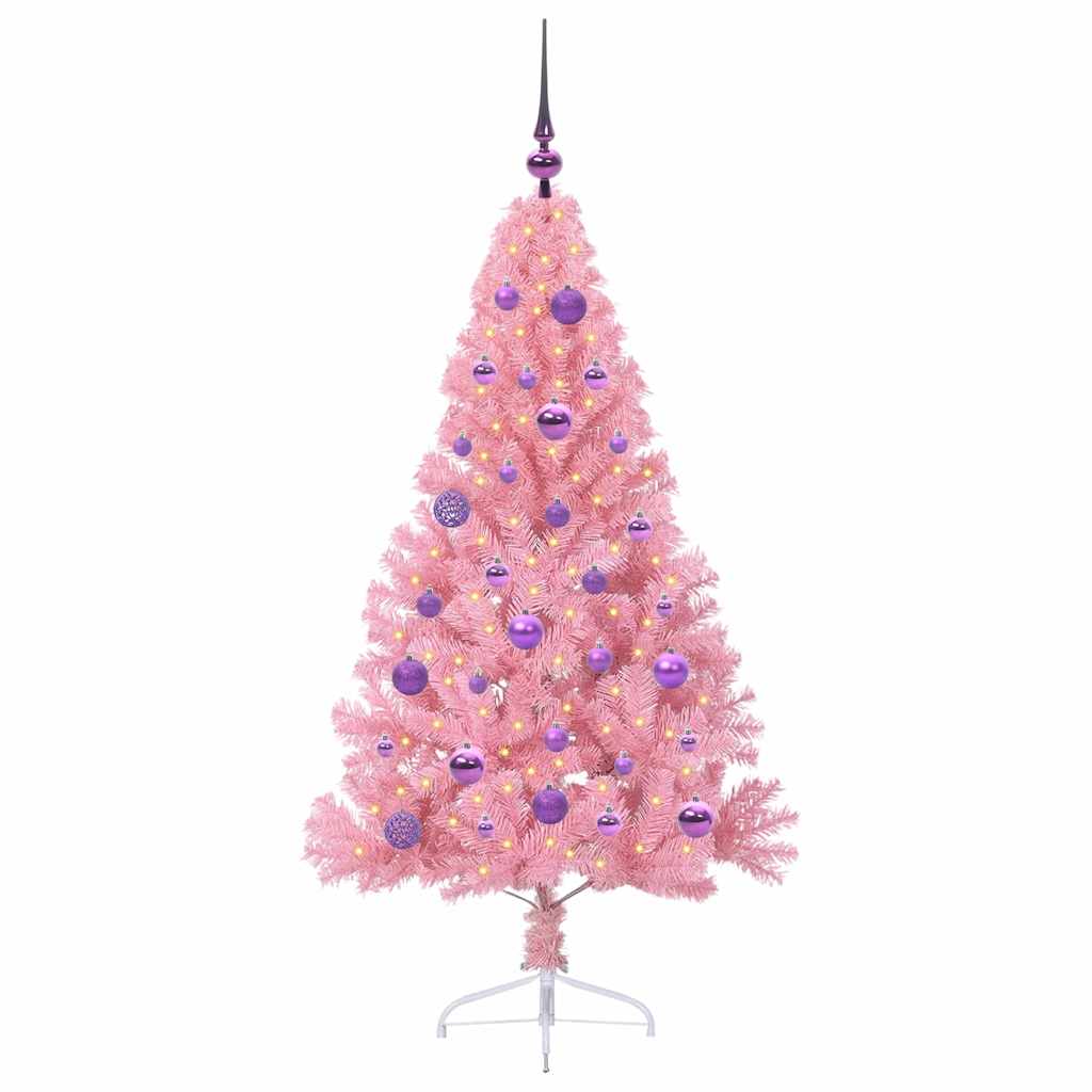 Kunstig Forhåndsopplyst Juletre Med 150 Led Rosa 150 Cm Pvc
