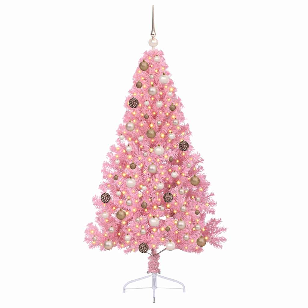 Kunstig Forhåndsopplyst Juletre Med 300 Led Rosa 180 Cm Pvc