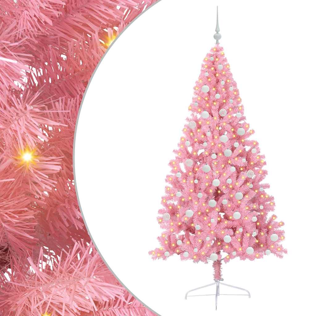 Kunstig Forhåndsopplyst Juletre Med 300 Led Rosa 180 Cm Pvc