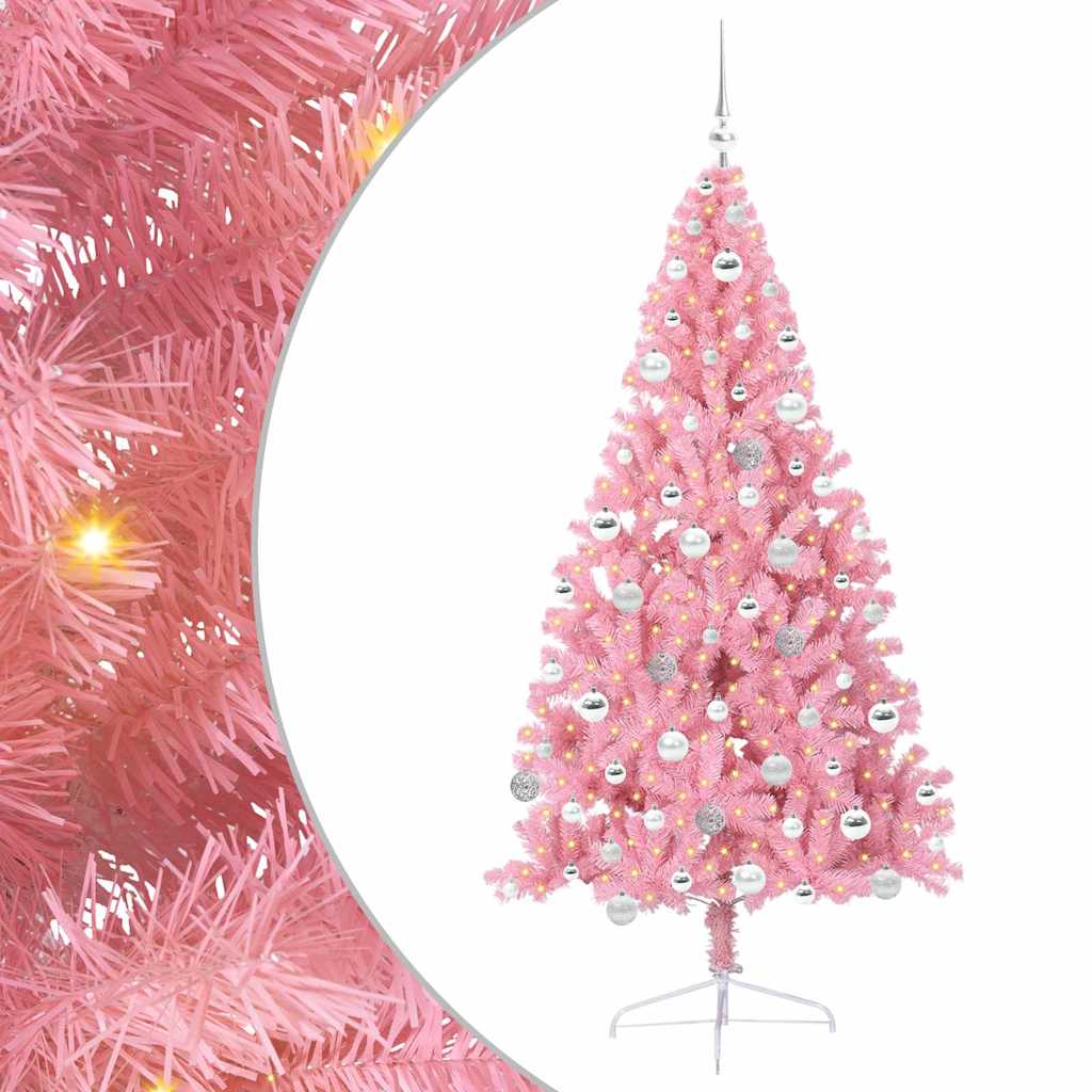 Kunstig Forhåndsopplyst Juletre Med 300 Led Rosa 180 Cm Pvc