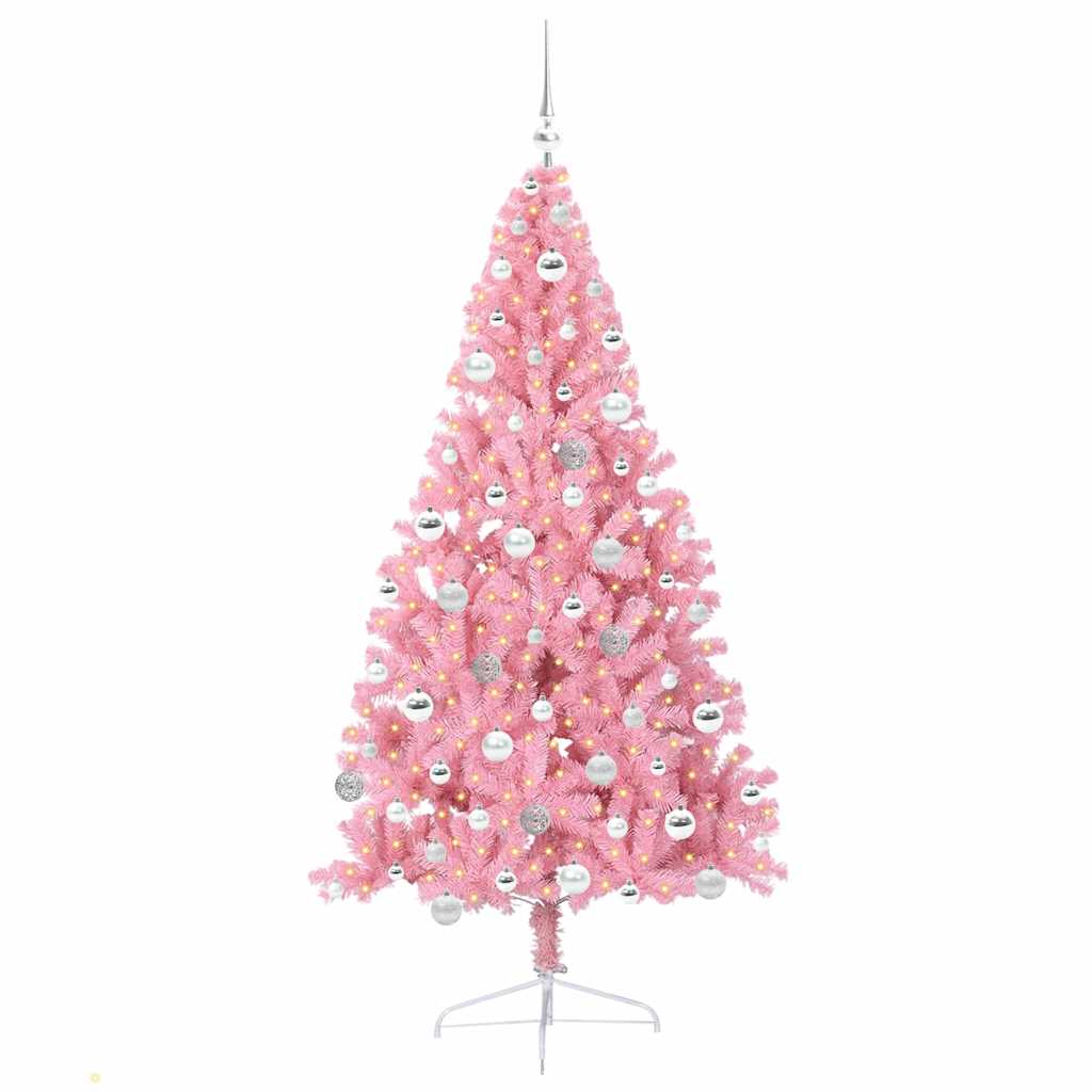 Kunstig Forhåndsopplyst Juletre Med 300 Led Rosa 180 Cm Pvc