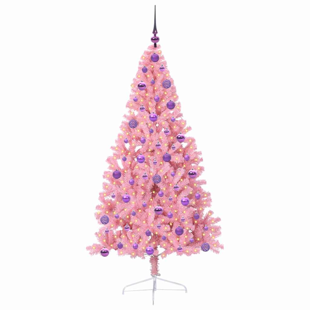 Kunstig Forhåndsopplyst Juletre Med 300 Led Rosa 180 Cm Pvc