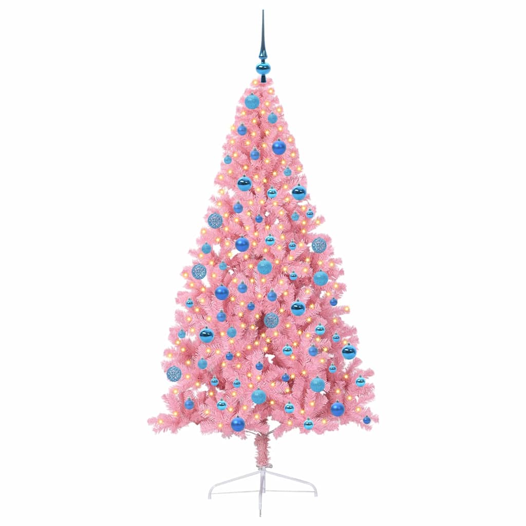 Kunstig Forhåndsopplyst Juletre Med 300 Led Rosa 180 Cm Pvc