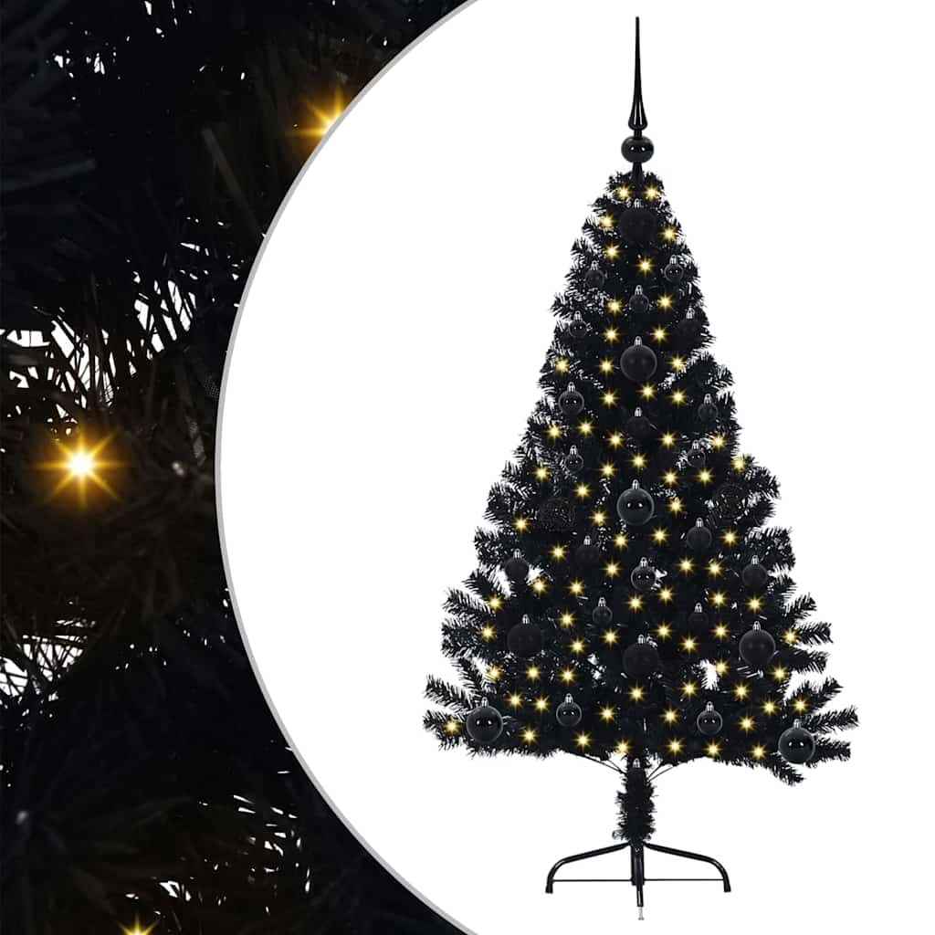 Kunstig Forhåndsopplyst Juletre Med 150 Led Svart 120 Cm Pvc