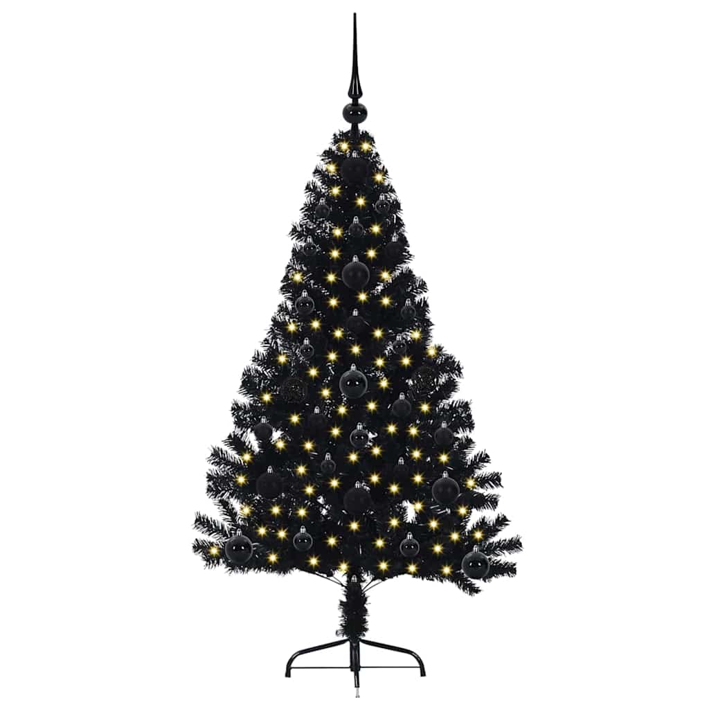 Kunstig Forhåndsopplyst Juletre Med 150 Led Svart 120 Cm Pvc