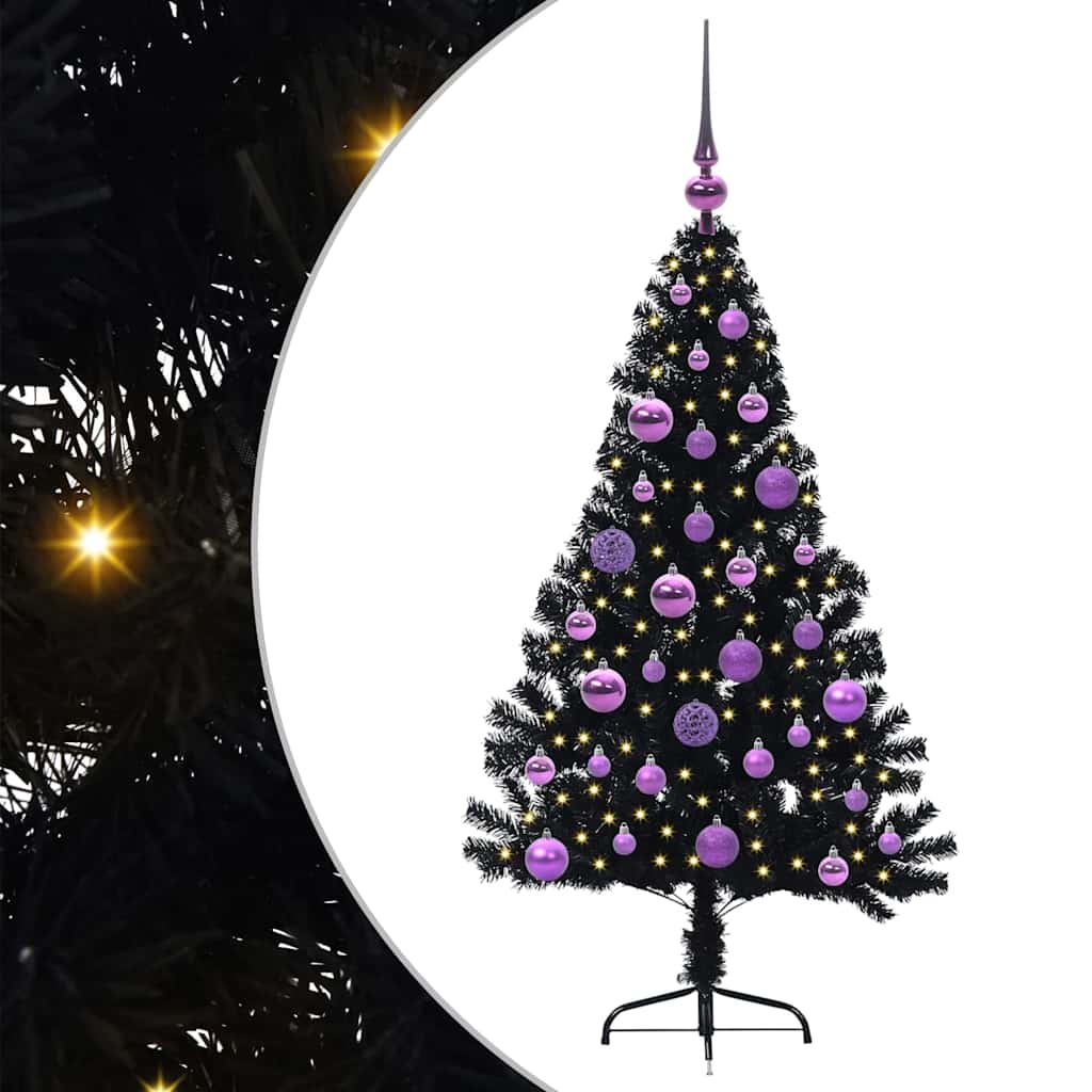 Kunstig Forhåndsopplyst Juletre Med 150 Led Svart 120 Cm Pvc